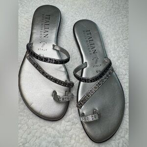 Italian Shoemakers Silver Sandals with Glitter Straps